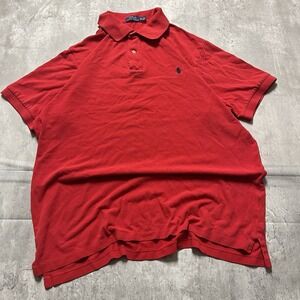 Polo Ralph Lauren Polo Shirt Mens XL Tall Red Solid Pique Navy Pony Logo XLT